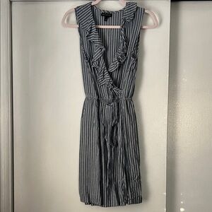 Banana Republic Navy and White Striped Ruffle Mini Dress